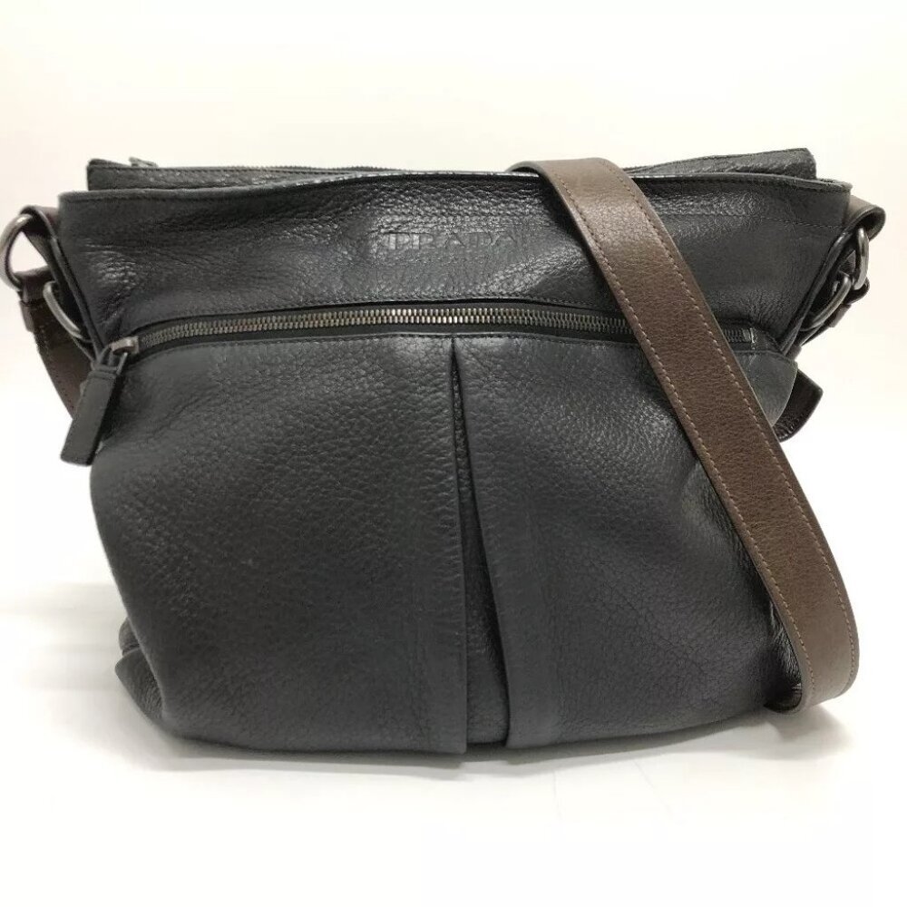 PRADA VA0802 Front pocket Bag Shoulder Bag Leather Black